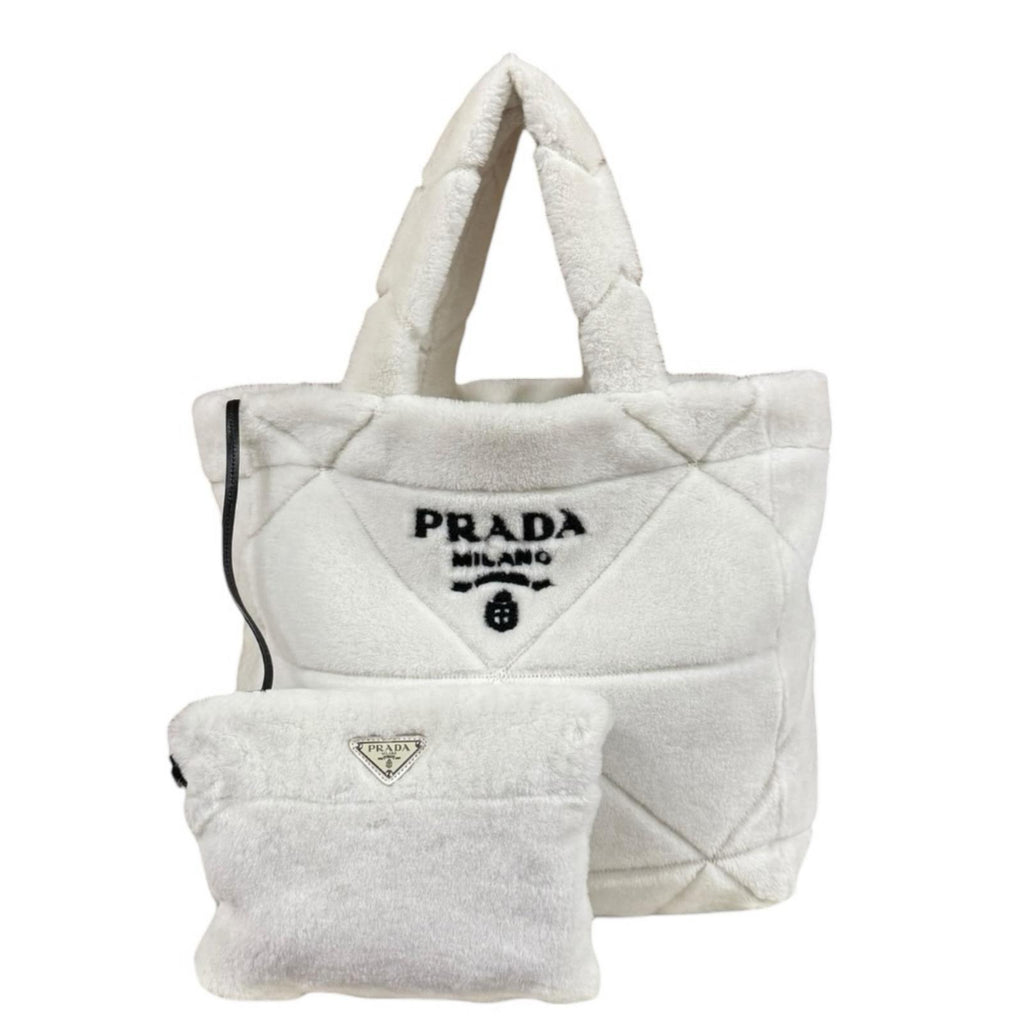 PRADA ホワイト トートバッグ キルティング PRADA プラダ キルト シアリング トートバッグ トートバッグ ムートン
