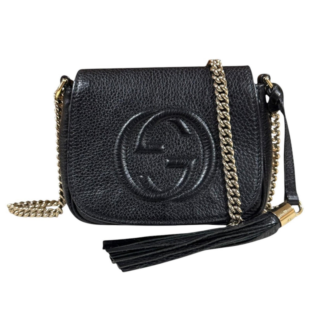 美品　GUCCI ソーホーショルダーバッグ ゴールド チェーン タッセル GUCCI グッチ ソーホー ショルダーバッグ レザー ブラック レディース