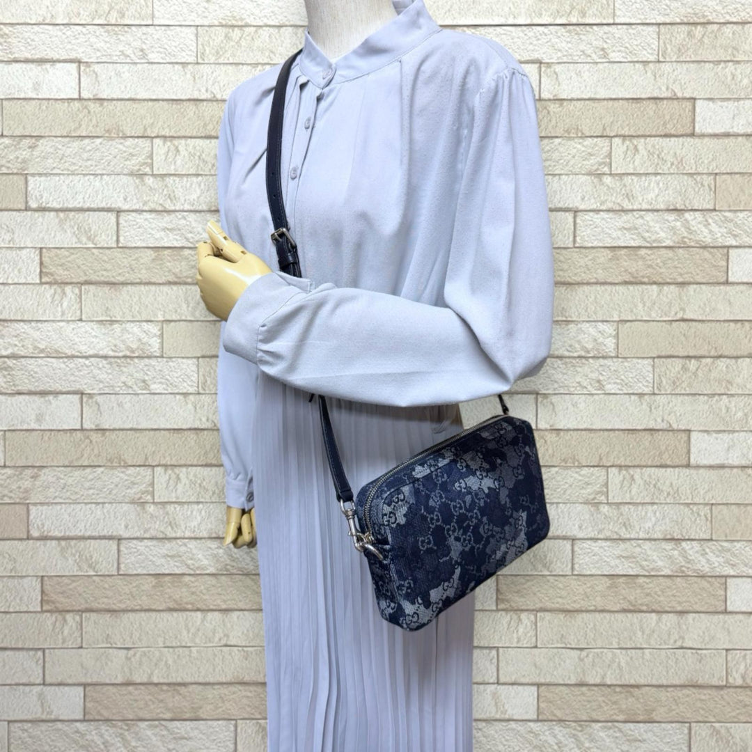 GUCCI グッチ GGデニム ショルダーバッグ デニム ネイビー レディース