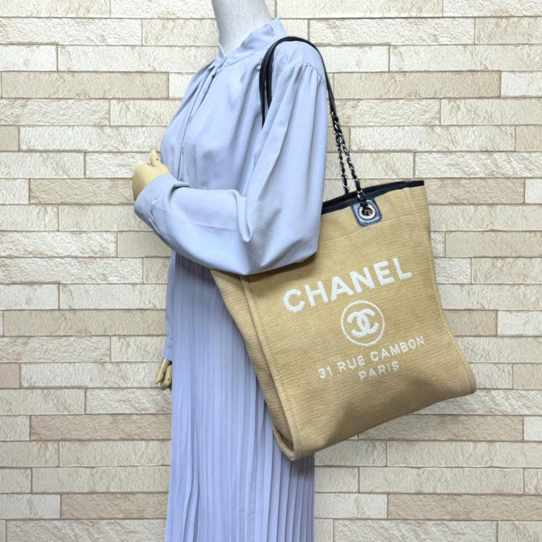 CHANEL シャネル ドーヴィルPM トートバッグ キャンバス ベージュ