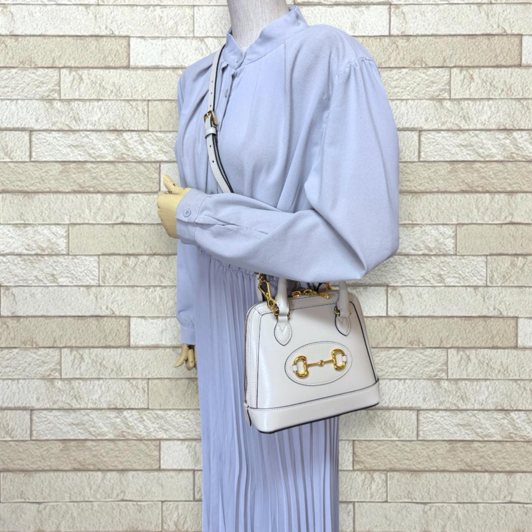 GUCCI グッチ ホースビット1955 ショルダーバッグ レザー ホワイト