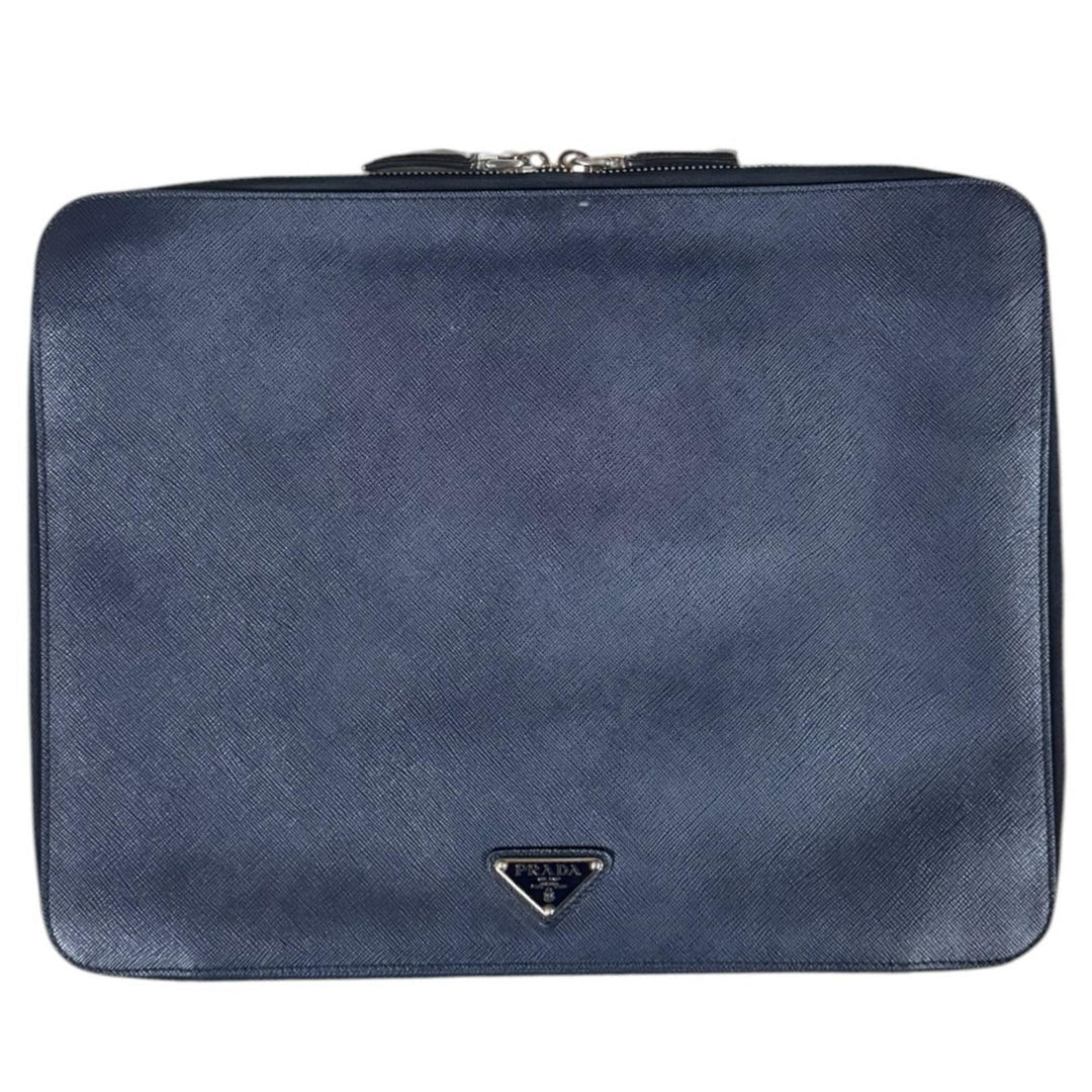 PRADA プラダ サフィアーノ セカンドバッグ レザー ネイビー メンズ