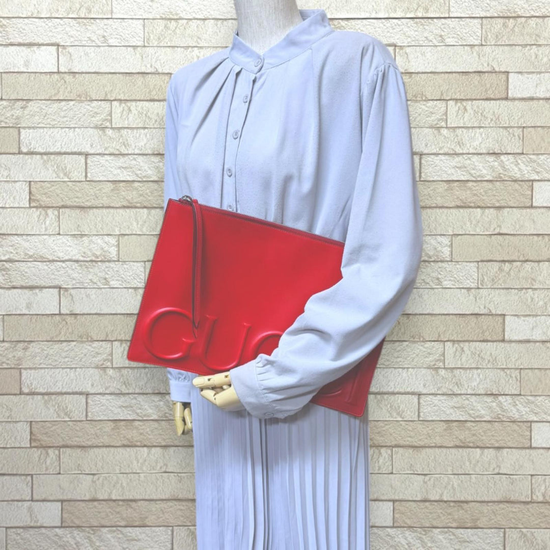 Gucciグッチ/ヴィンテージ/ユニセックス/クラッチバッグ/希少なレッド GUCCI グッチ グッチXL クラッチバッグ レザー レッド レディース 中古