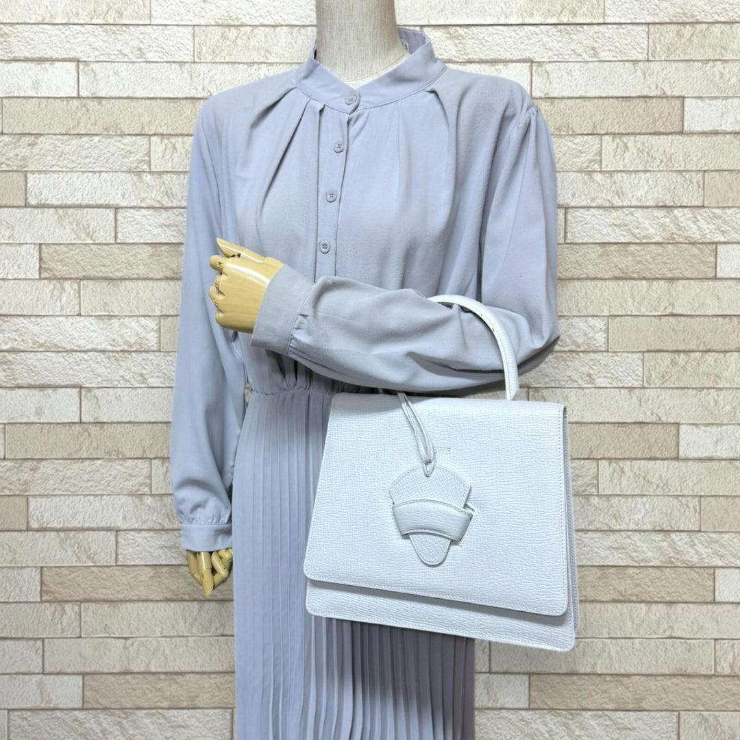 LOEWE ロエベ バルセロナ ハンドバッグ レザー ホワイト レディース