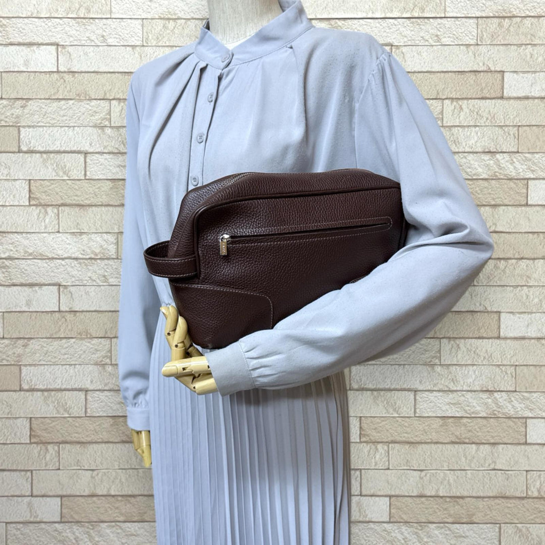 LOEWE ロエベ クラッチバッグ レザー ブラウン レディース 中古