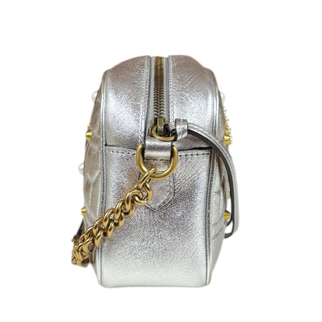 GUCCI グッチ GGマーモント ショルダーバッグ レザー シルバー