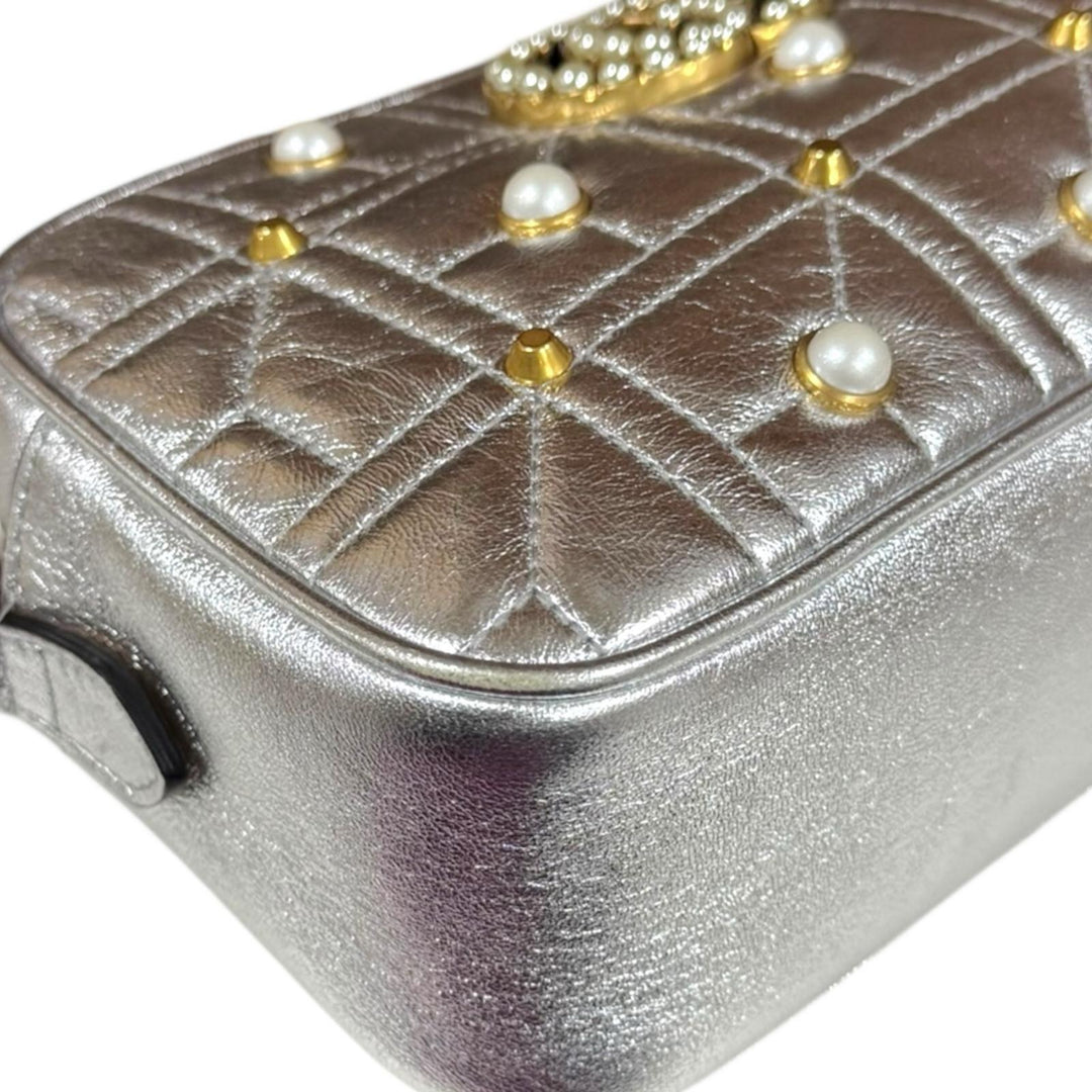 GUCCI グッチ GGマーモント ショルダーバッグ レザー シルバー