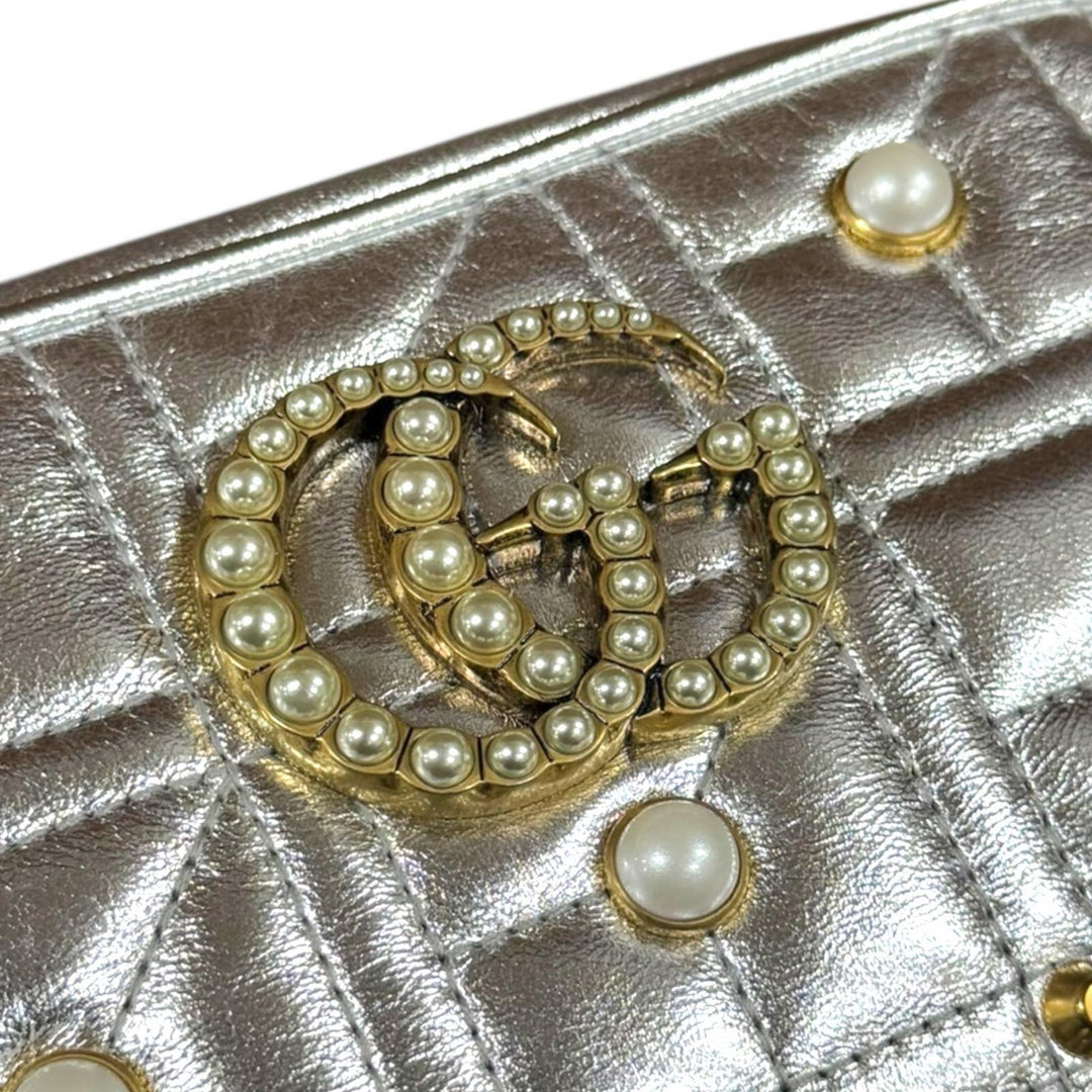 GUCCI グッチ GGマーモント ショルダーバッグ レザー シルバー