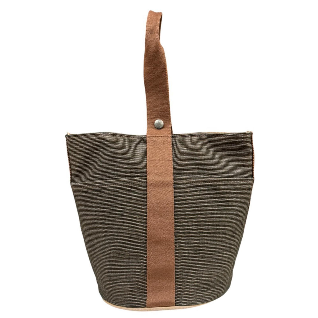 エルメス サクソー MM トワルアッシュ ハンドバッグ　*AQ5 HERMES エルメス サクソーMM ハンドバッグ トワルアッシュ ブラウン