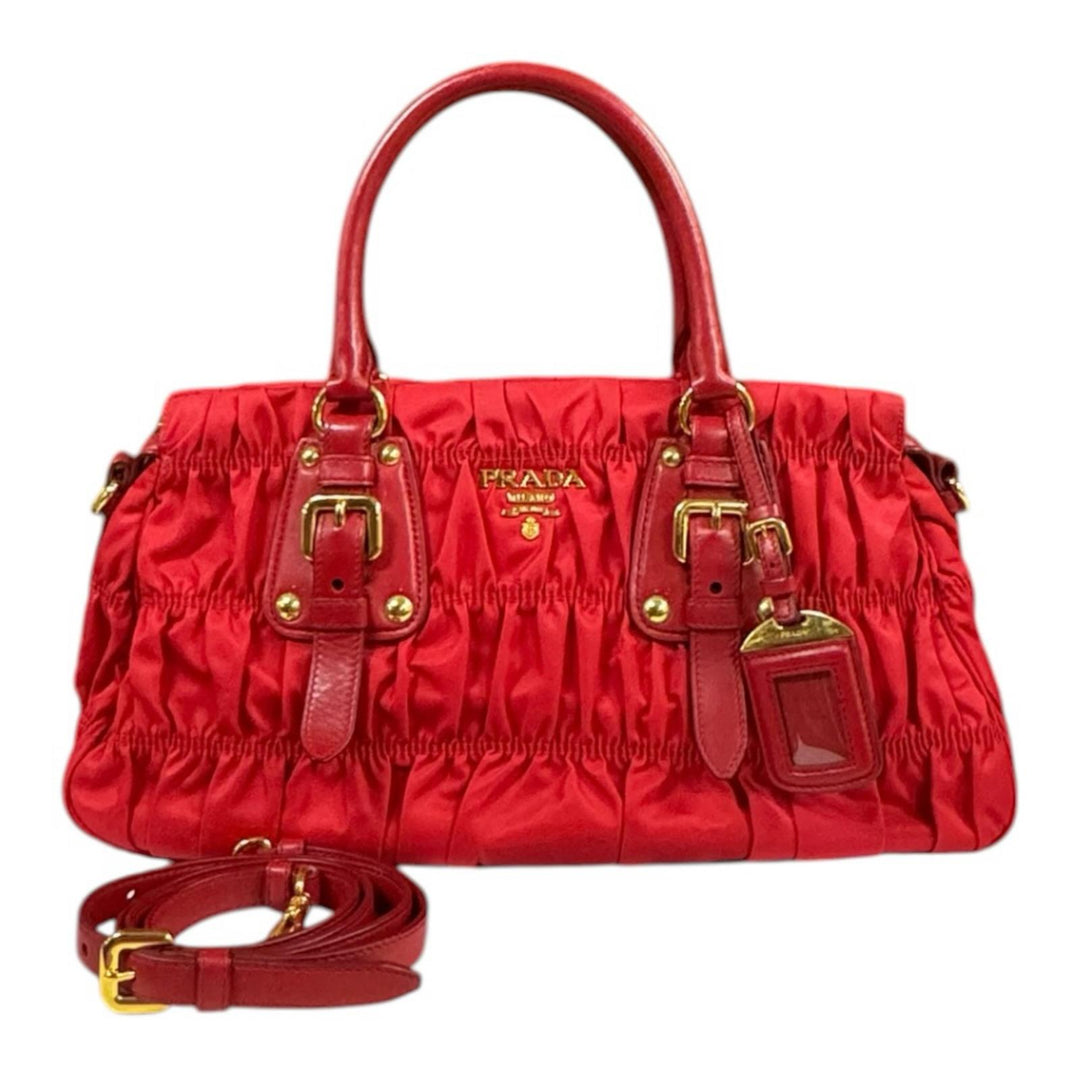 PRADA プラダ ギャザー ショルダーバッグ ナイロン レッド レディース