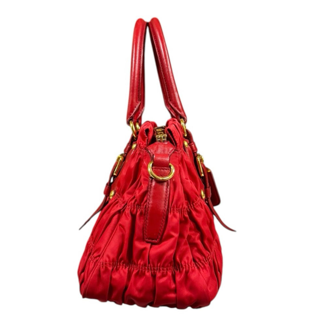 PRADA プラダ ギャザー ショルダーバッグ ナイロン レッド レディース