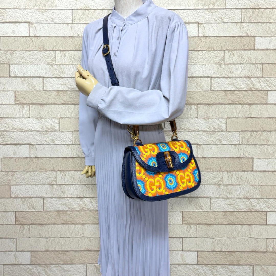 GUCCI グッチ ショルダーバッグ 巾着型 カレイドスコープ100周年記念モデル 676682.498879 ネイビー GUCCI - GUCCI グッチ ショルダーバッグ 巾着型 カレイドスコープ100
