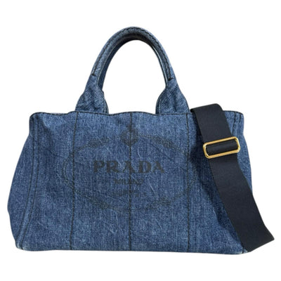 PRADA Canapa Tote M Shoulder Bag Denim Blue Ladies Used – 【公式