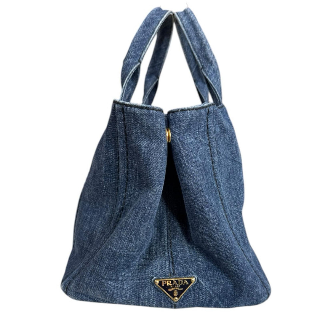 PRADA Canapa Tote M Shoulder Bag Denim Blue Ladies Used – 【公式