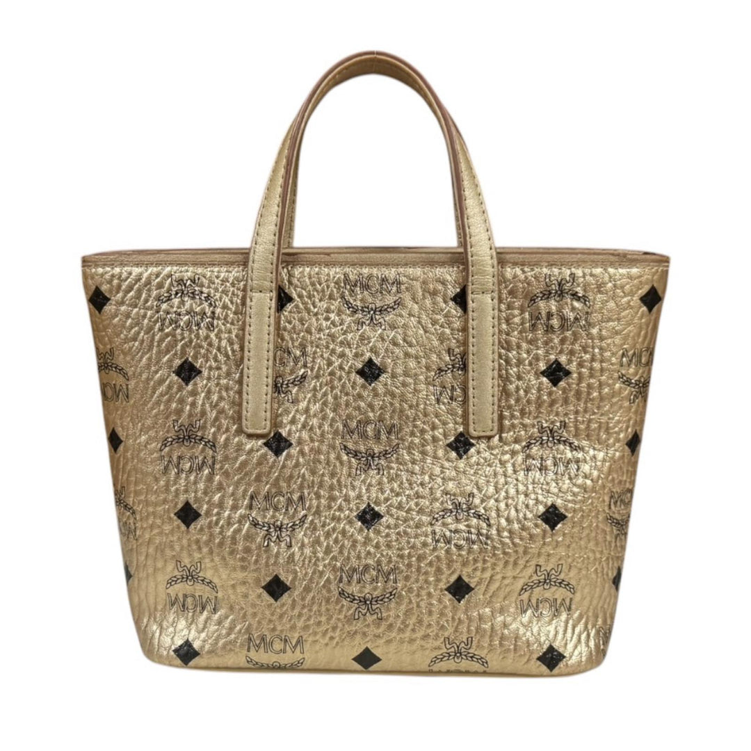 MCM ハンドバッグ ワンショルダー レザー グレー ゴールド 総柄 MCM エム・シー・エム ショルダーバッグ レザー ゴールド レディース