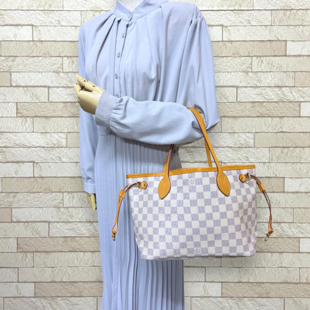 LOUIS VUITTON Neverfull PM Damier Azur Tote Bag Damier Azur Canvas