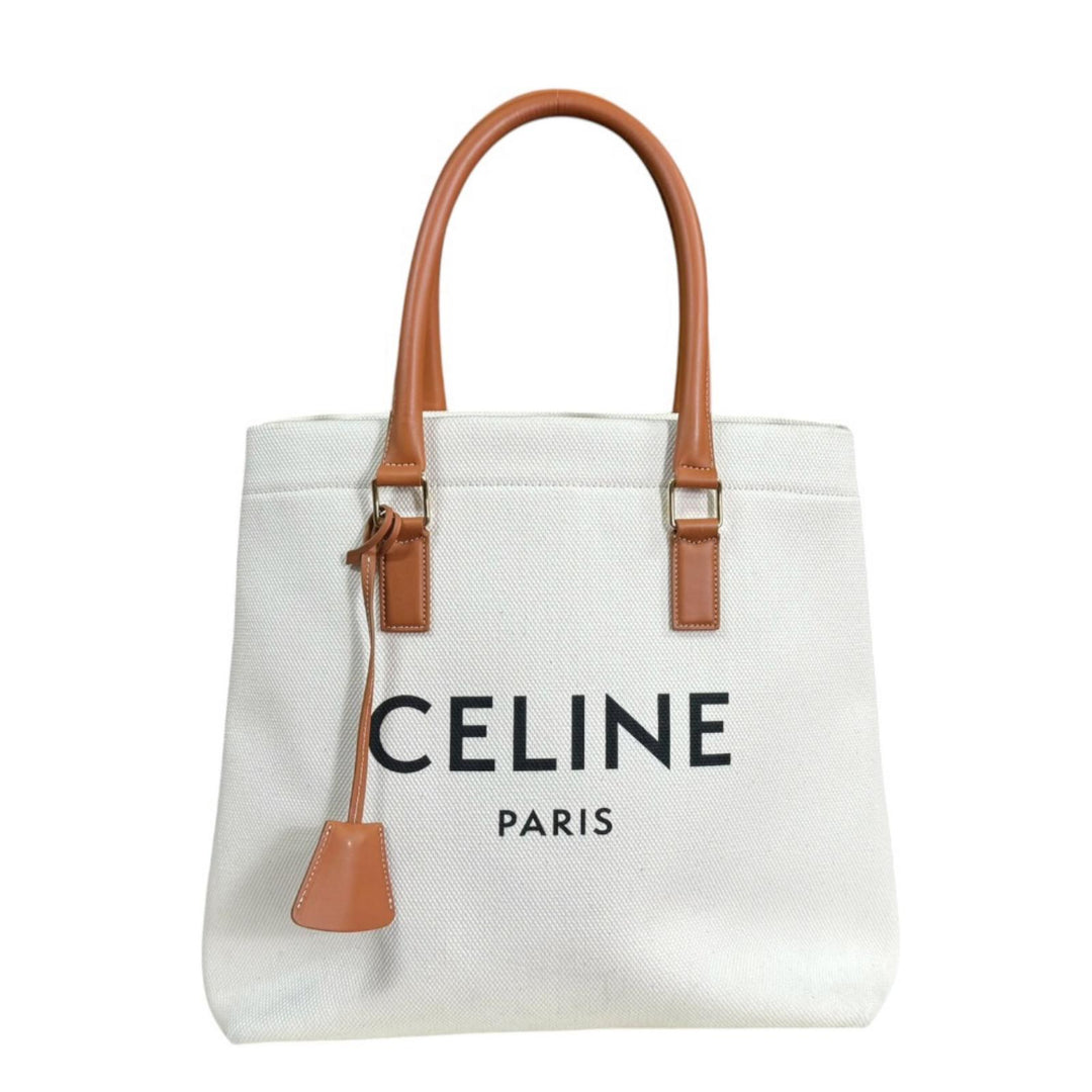 ほ*る様 【中古!CELINEキャンバス ロゴプリント ホリゾンタル カバ トー CELINE セリーヌ ホリゾンタルカバ トートバッグ キャンバス ホワイト