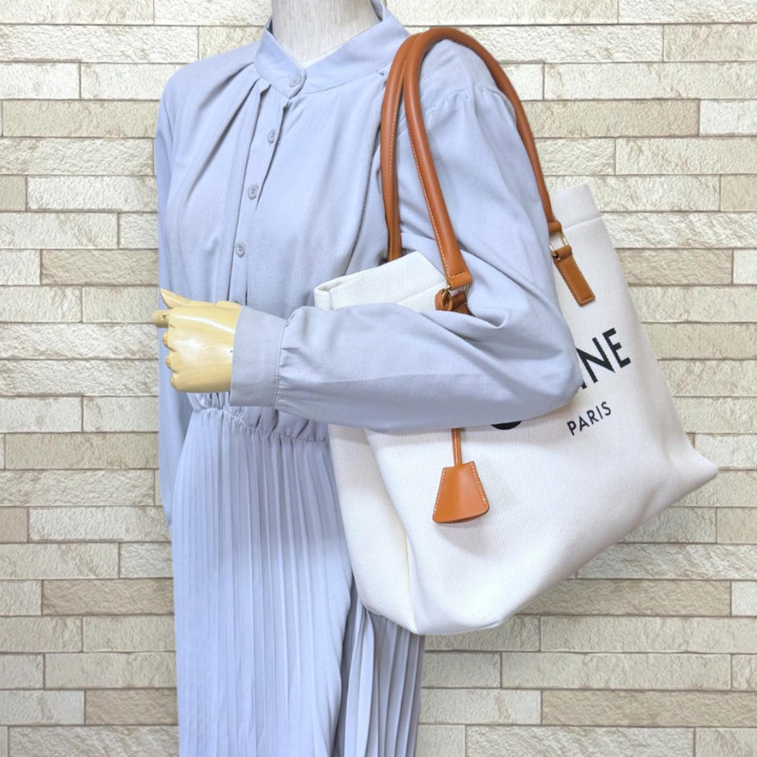 CELINE セリーヌ ホリゾンタルカバ トートバッグ キャンバス ホワイト