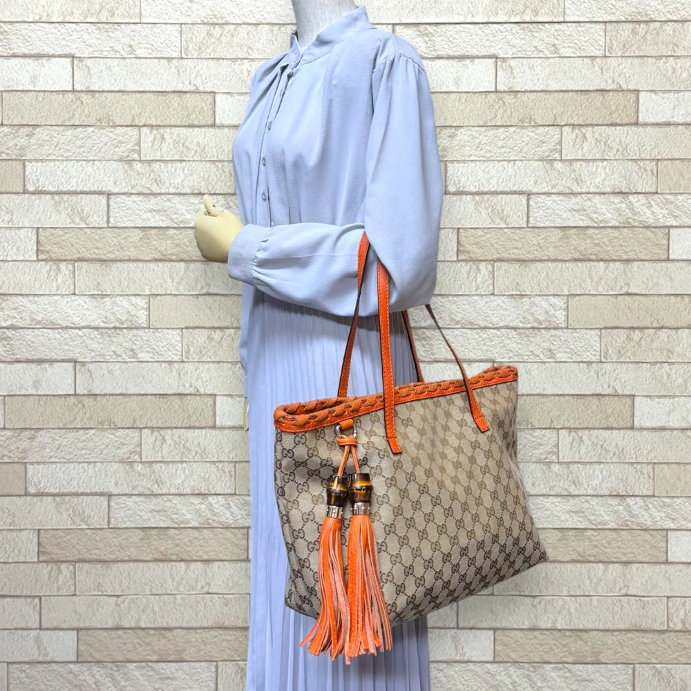 GUCCI グッチ バンブータッセル付き ミディアム トートバッグ GG 