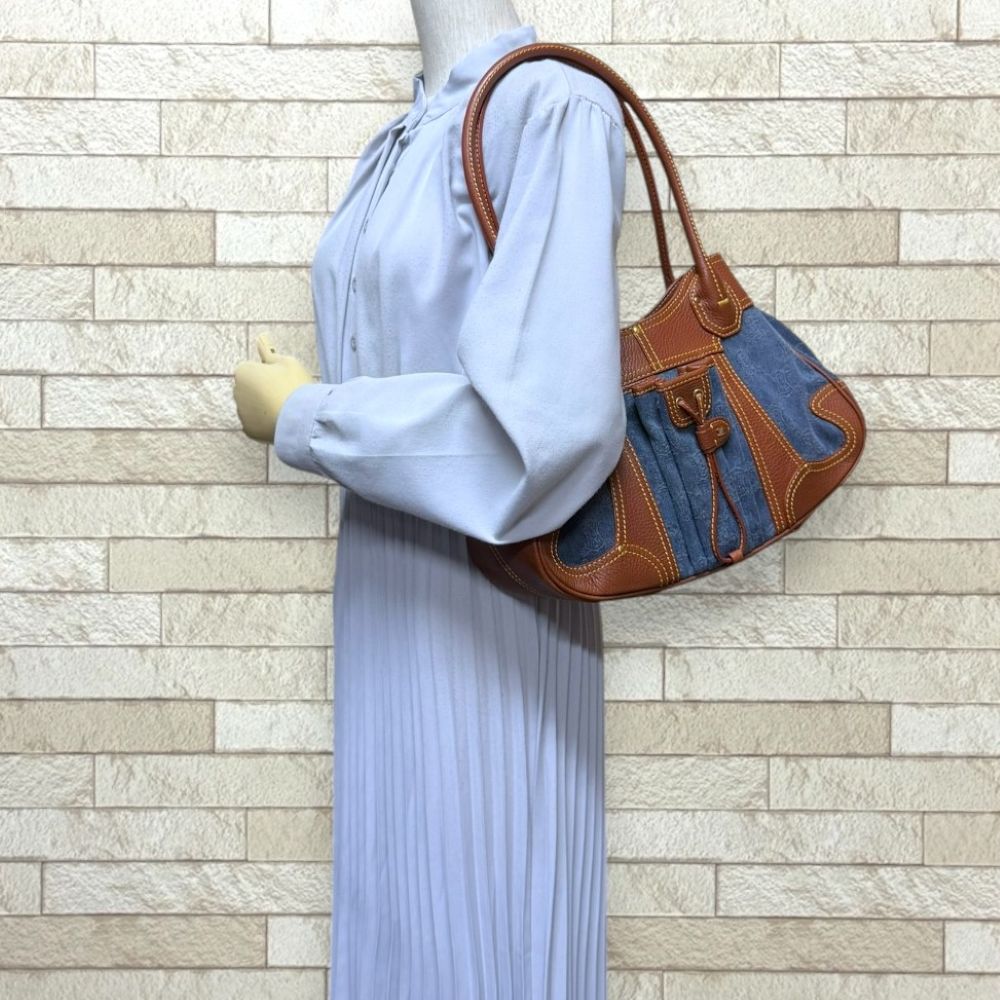 CELINE セリーヌ パリマカダム ショルダーバッグ デニム ブルー