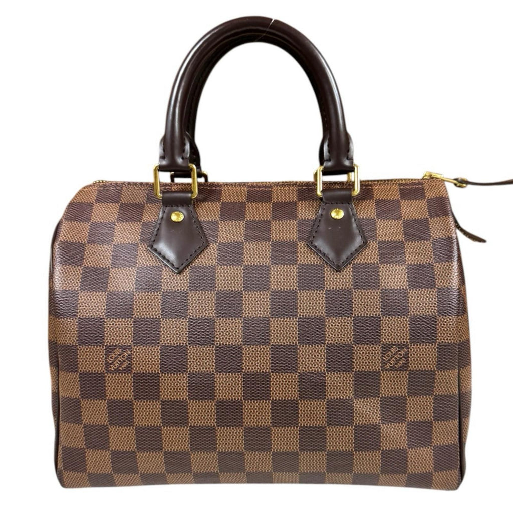 EU38 Louis Vuitton ヒール ダミブラウン 太ヒール 箱付美品 LOUIS VUITTON ルイヴィトン スピーディ25 ダミエ ハンドバッグ ダミエ