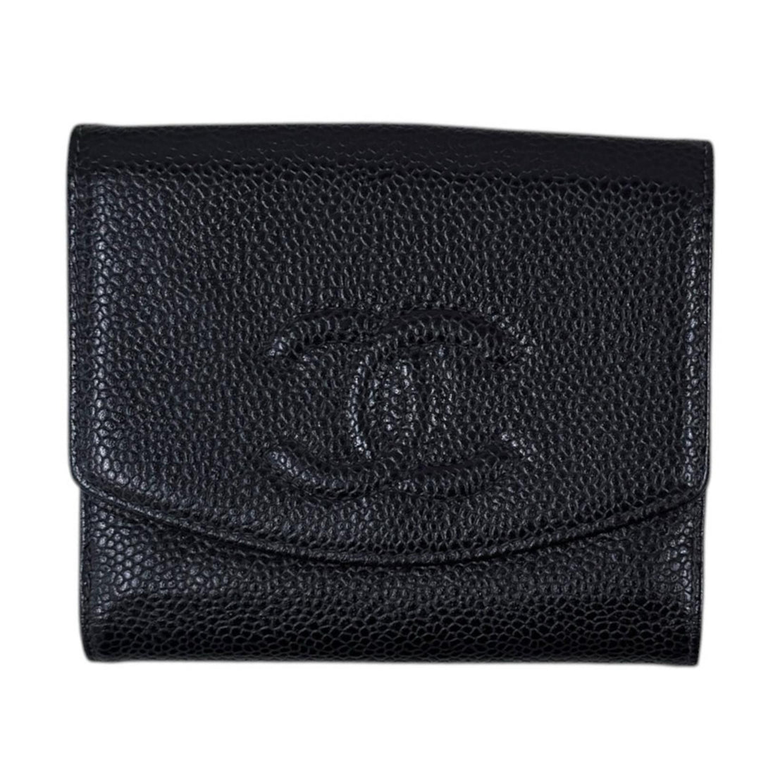 CHANEL シャネル ココマーク 二つ折り財布 キャビアスキン レディース