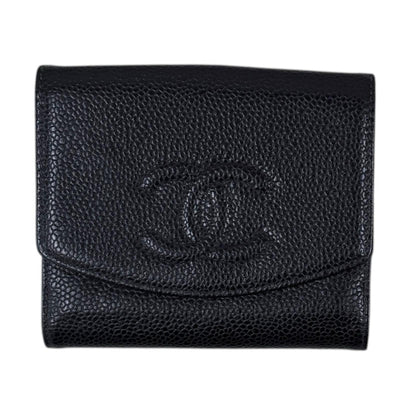CHANEL キャビアスキン 二つ折り財布 ココマーク ブラック CHANEL シャネル ココマーク 二つ折り財布 キャビアスキン レディース