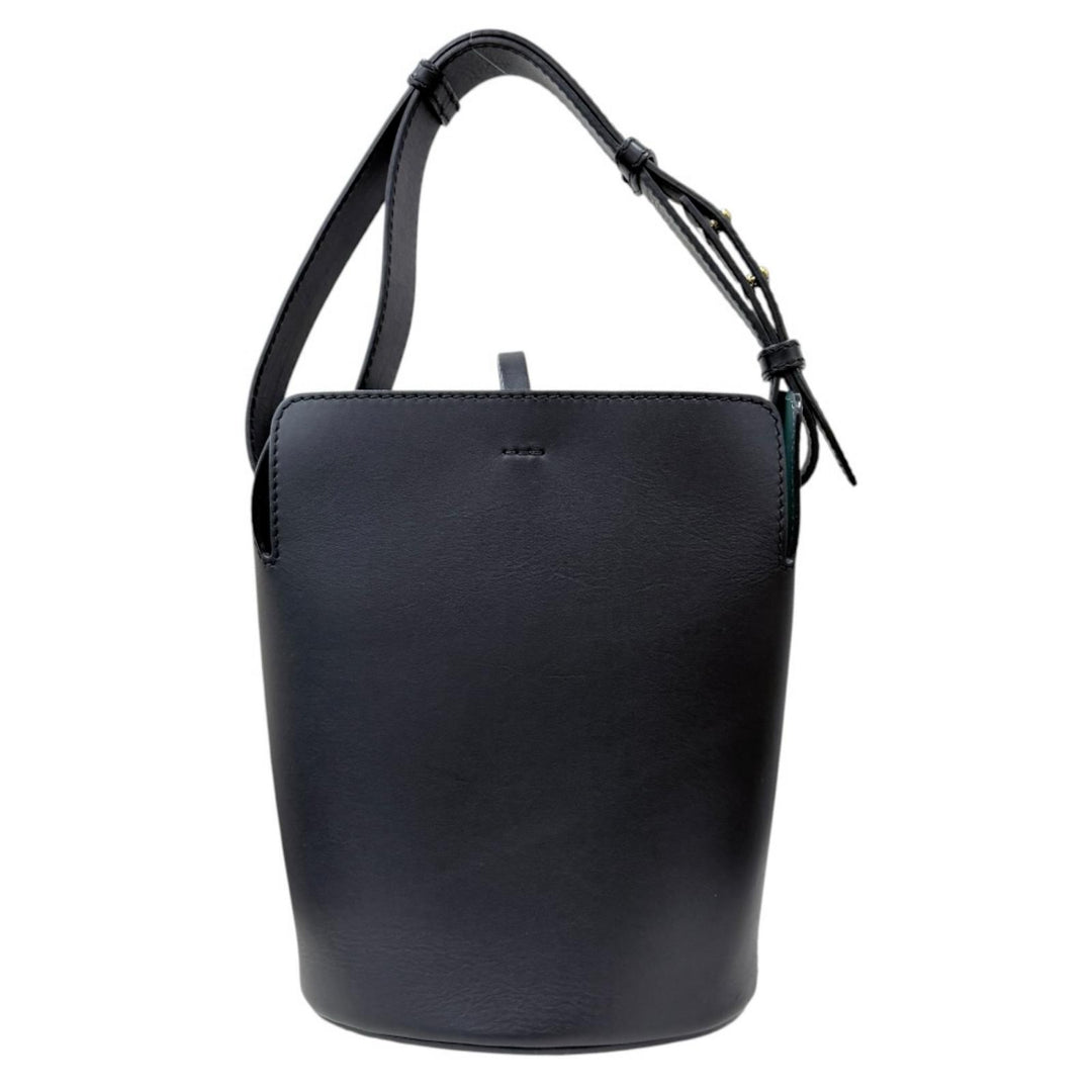 BURBERRYTBロゴ付き黒レザーショルダーバッグ中古 BURBERRY バーバリー バケット ショルダーバッグ レザー ブラック