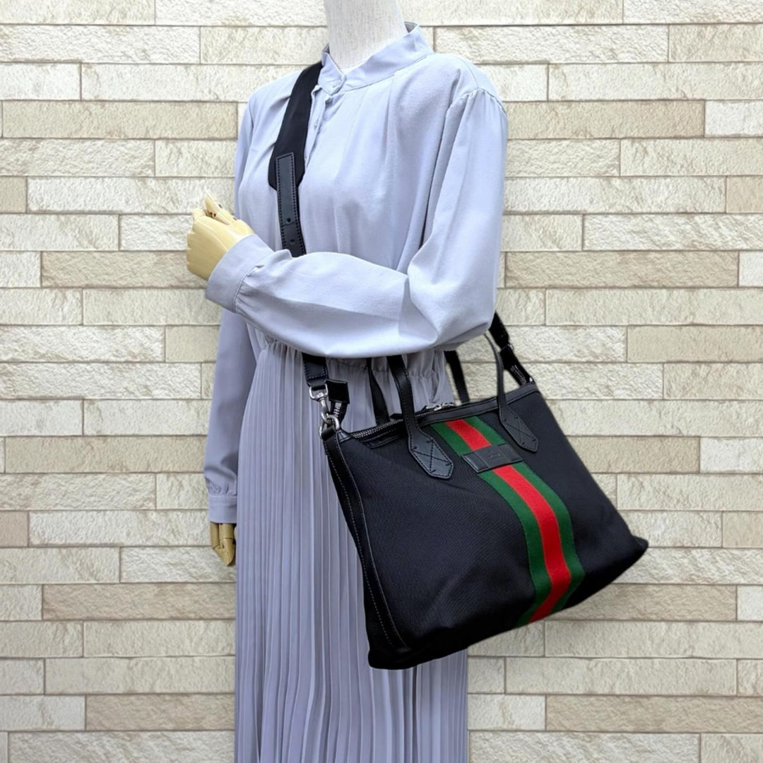 GUCCI グッチ シェリーライン ショルダーバッグ キャンバス ブラック