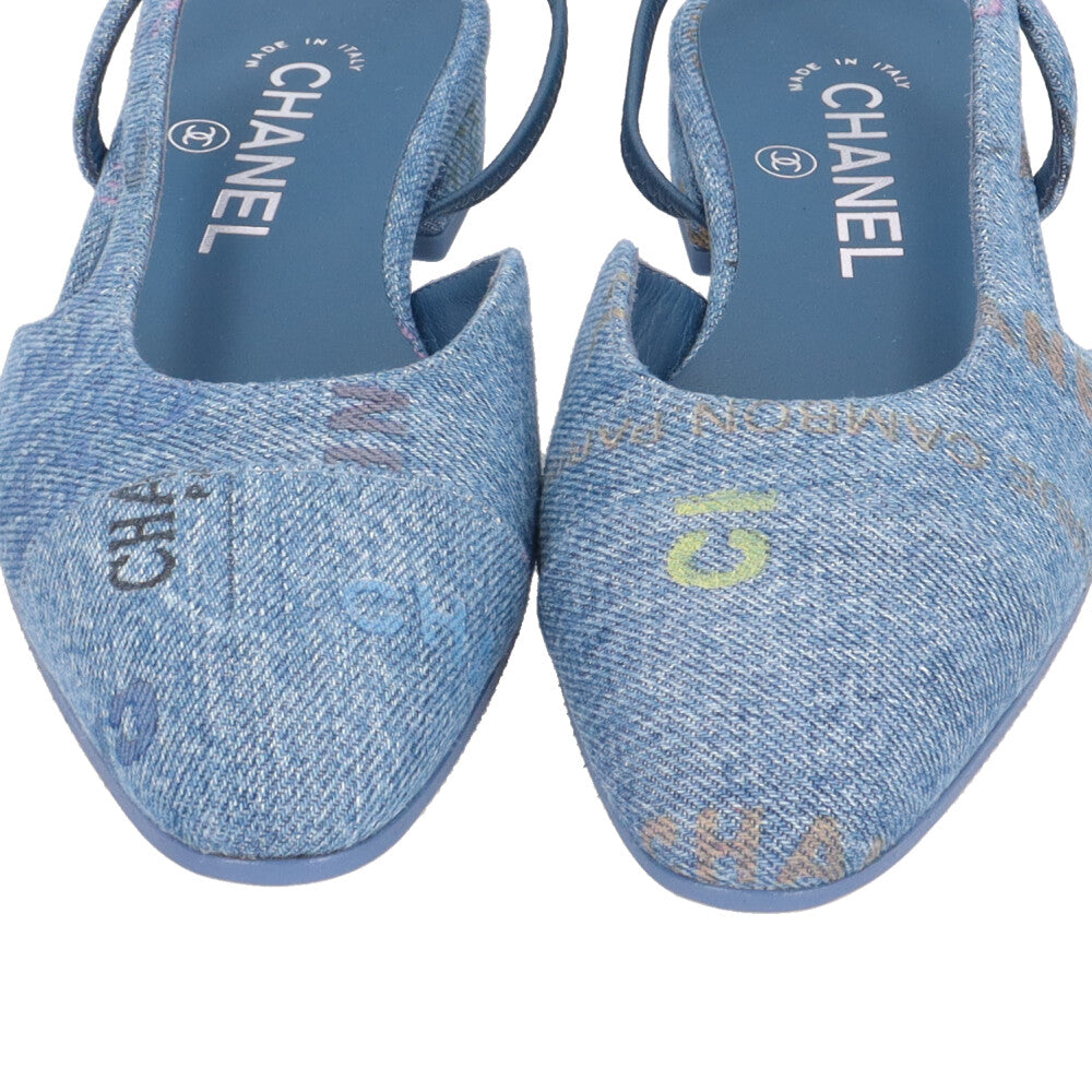 デニム×レザー　ココマークパンプス」 CHANEL シャネル スリングバック ココマーク パンプス デニム