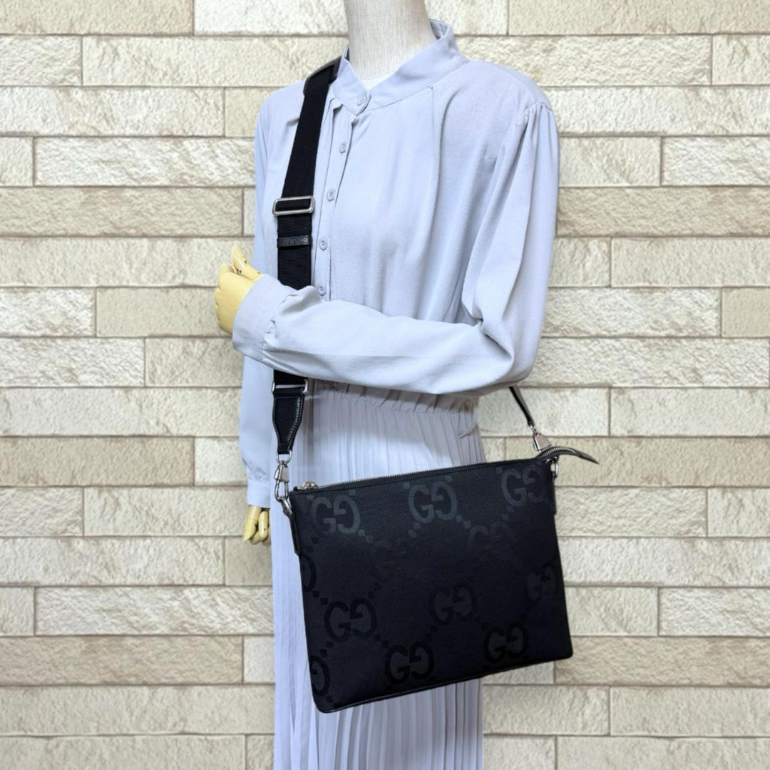 GUCCI Gucci Medium Messenger Bag Jumbo GG Shoulder Bag Black Men's