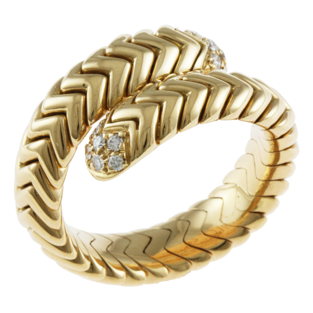 BVLGARI Bulgari Tubogas Diamond Ring, Size 9, 18K Yellow Gold