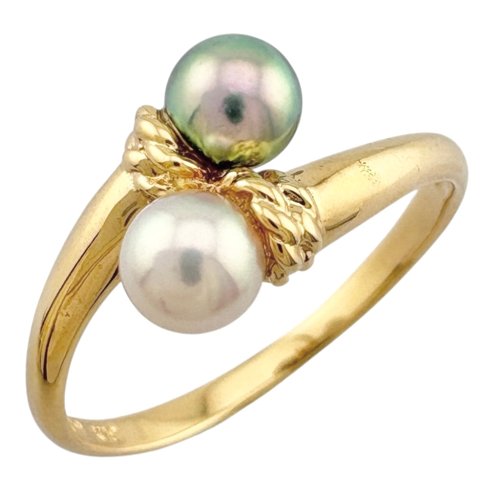 18k gold pearl and diamond ring size 11