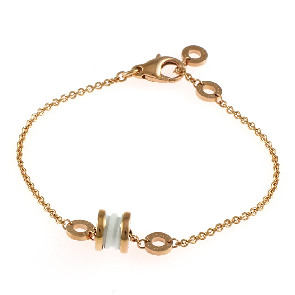 BVLGARI B-zero.1 White Ceramic Bracelet 18K Pink Gold Women's