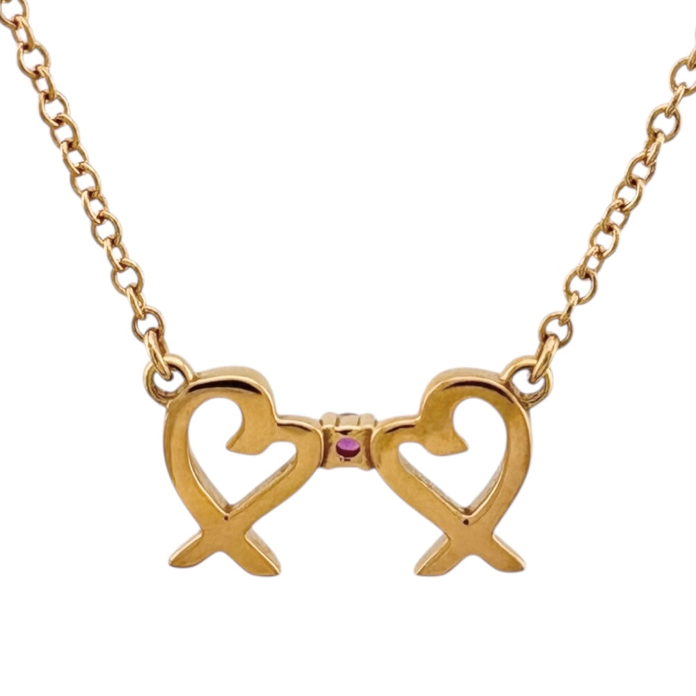 ティファニー ラビングハートネックレス K18WG ダイヤモンド9石