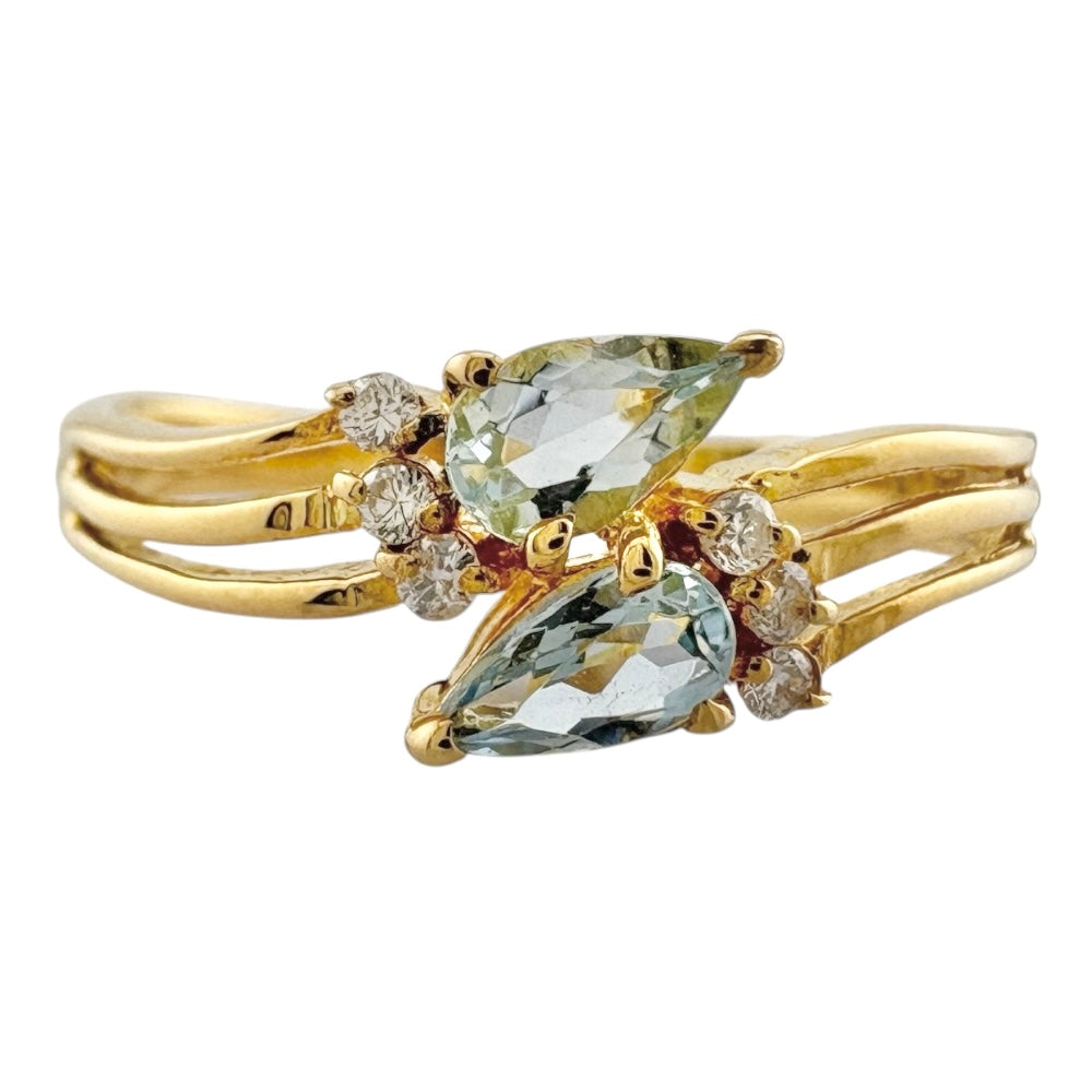 K18YG イエローゴールド リング アクアマリン 1.22 ダイヤモンド 0 リング 指輪 14号 18金 K18イエローゴールド アクアマリン