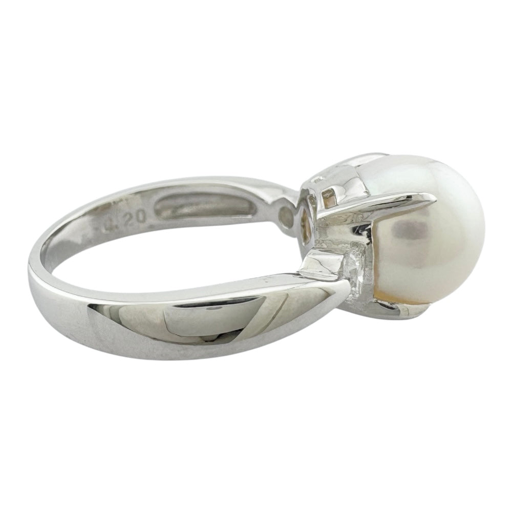 けめ様ご売約済み　アコヤ真珠 9mm プラチナpt900 リング 0.32 ct リング 指輪 8号 Pt900プラチナ アコヤパール レディース 中古