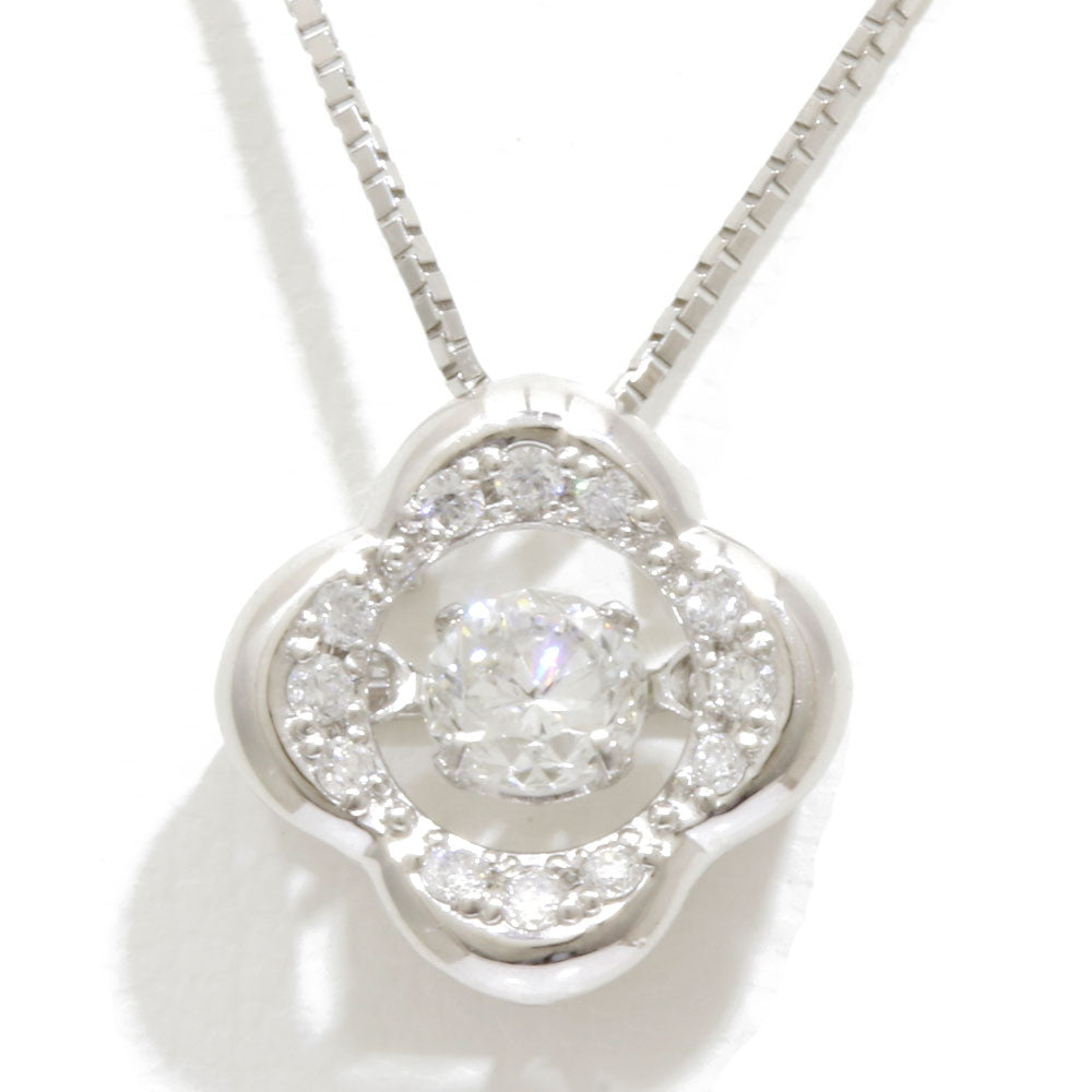 中古】 Pt850 Pt900 ネックレス ダイヤモンド：13石 ダンシング 花