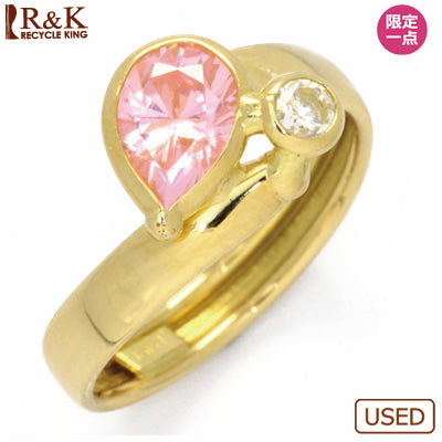 Used] K18 Pinky Ring Cubic Zirconia: 2 Stones 18K K18 Gold Women