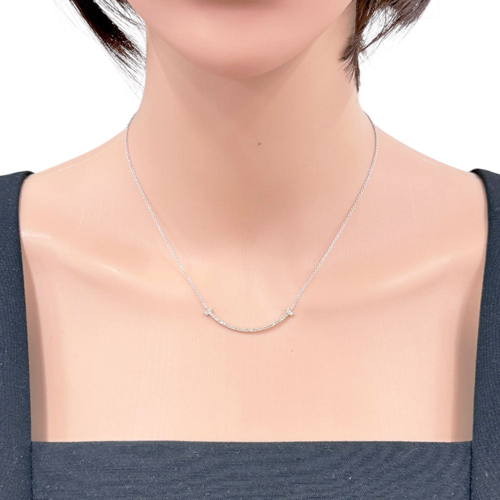 TIFFANY&Co. Tiffany T Smile Necklace 18K K18 White Gold Yellow