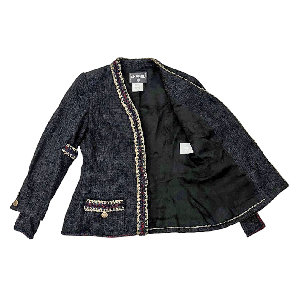 中古　美品　シャネル　CHANEL　ネイビー ジャケット コート 40 L 楽天市場】[中古] シシャネル ジャケット CHANEL ネイビー ブラック