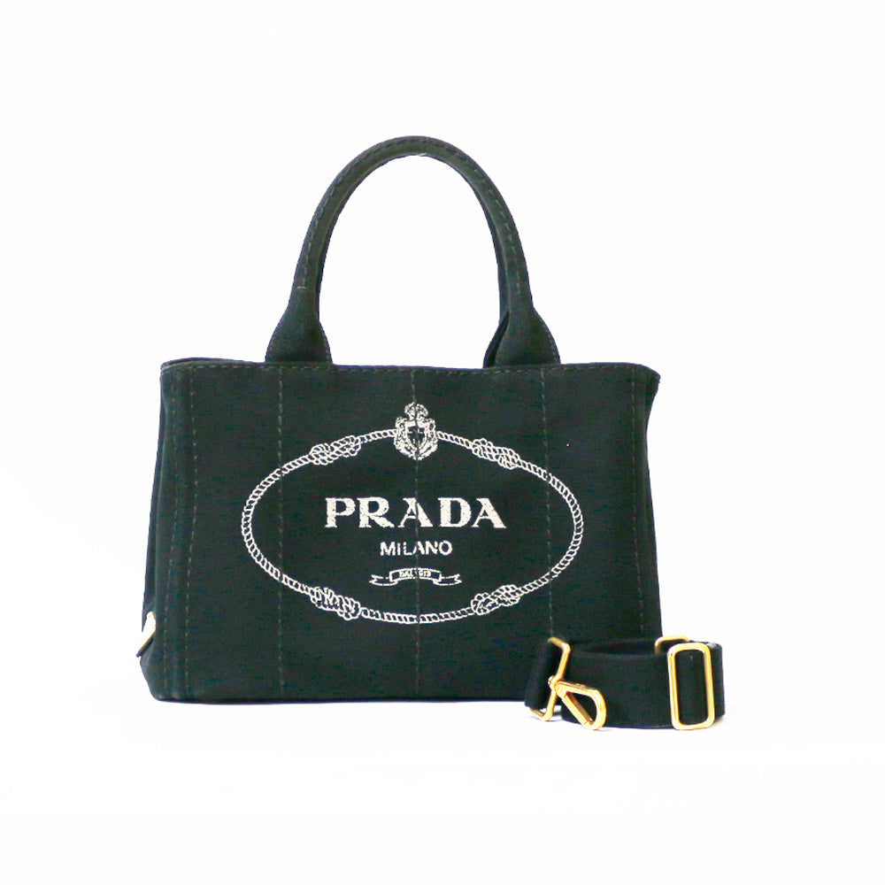 PRADA Canapa Tote Shoulder Bag Canvas Black Women's Used – 【公式