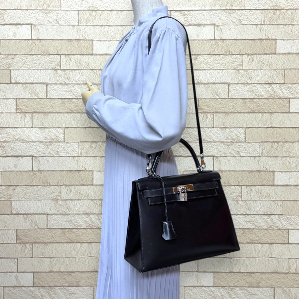 HERMES エルメス ケリー28 外縫い ショルダーバッグ ボックスカーフ 