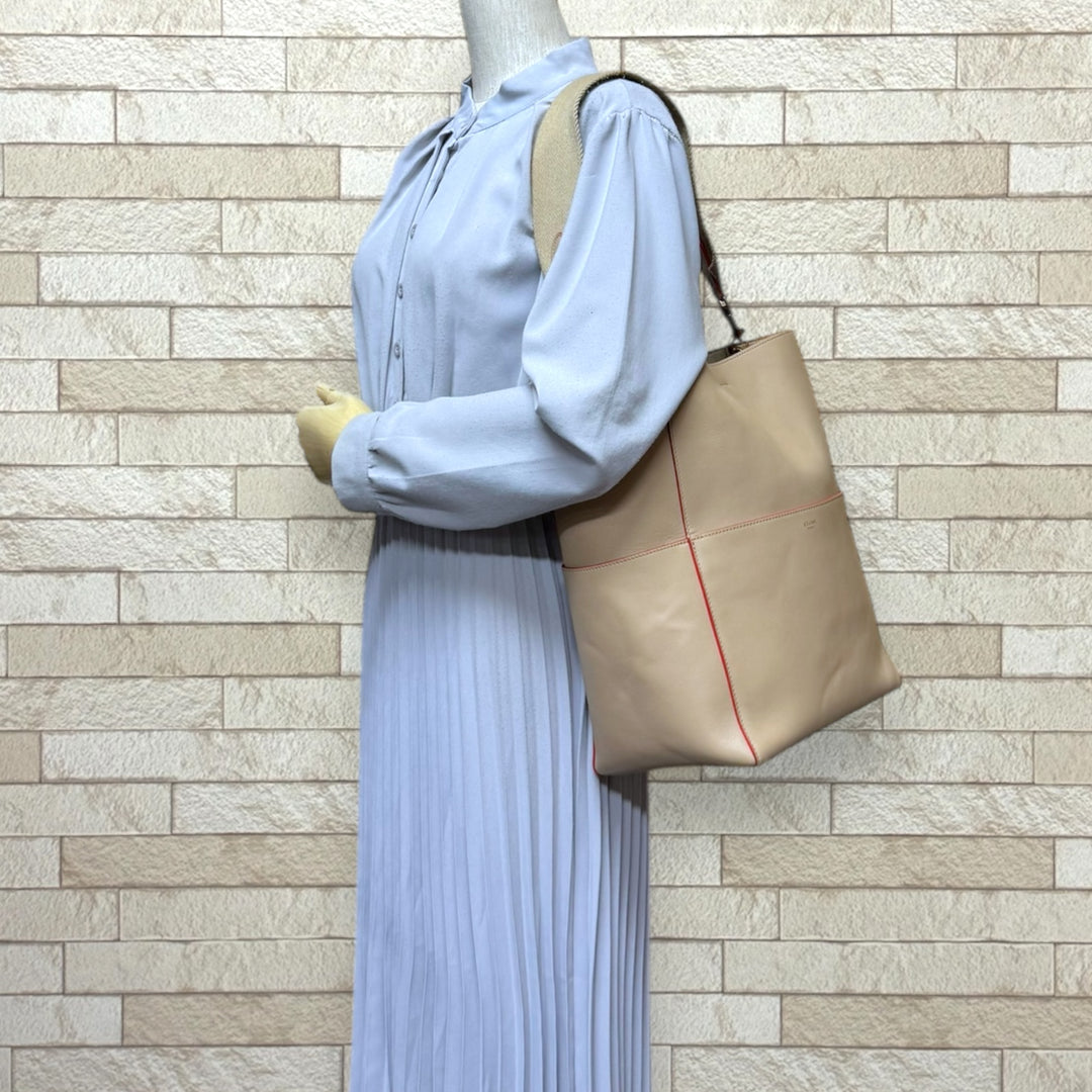 CELINE セリーヌ サングルバケット ショルダーバッグ レザー ベージュ