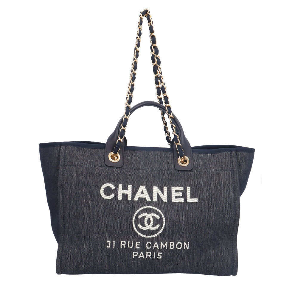 CHANEL シャネル ドーヴィルGM ショルダーバッグ キャンバス ネイビー
