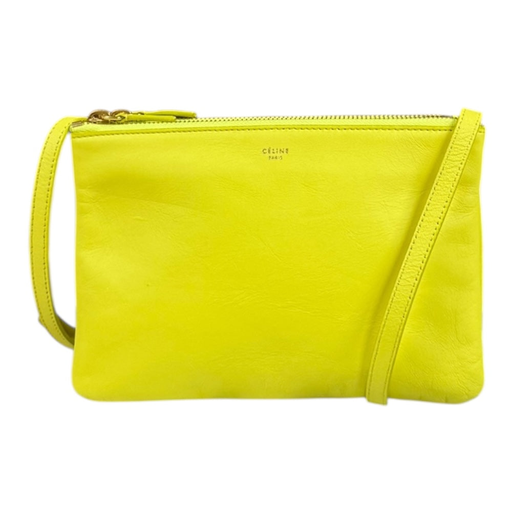 CELINE イエロー レザー ショルダーバッグ CELINE イエロー レザー ショルダーバッグ CELINE イエロー トリオ