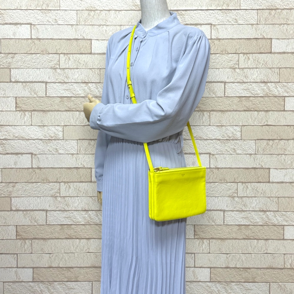 CELINE セリーヌ トリオスモール ショルダーバッグ レザー イエロー