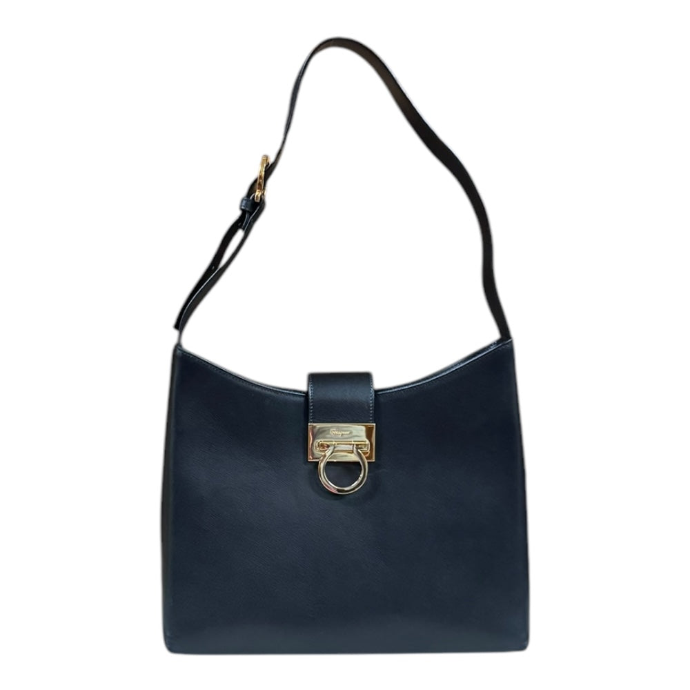 Salvatore Ferragamo Gancini Shoulder Bag Leather Black