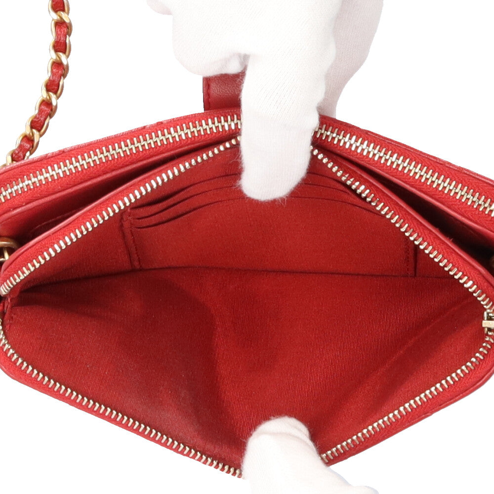 CHANEL シャネル ショルダーバッグ レザー レッド レディース 中古