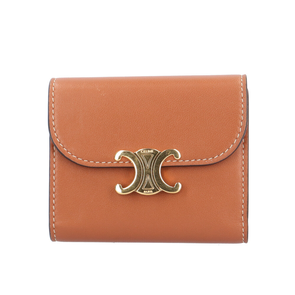 セリーヌ スモールフラップウォレット トリオンフ 三つ折り財布 レザー 10D783BZG.04LU レディース CELINE  中古 CELINE セリーヌ スモールフラップウォレット トリオンフ 三つ折り財布